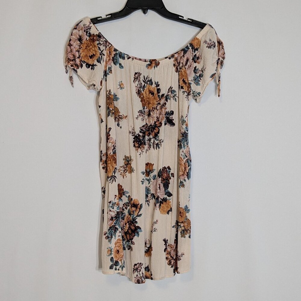 RUE 21 Beige/Yellow Gold, Short Sleeve Boho Peasant Straight Mini Dress; Size S